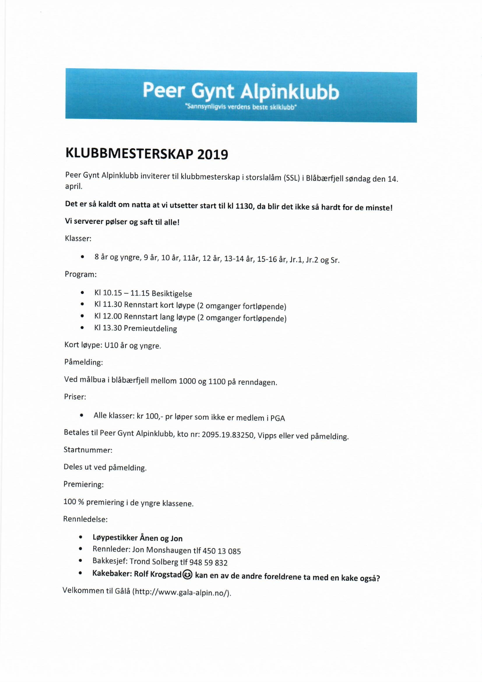 Revidert program for klubbmesterskap 2019